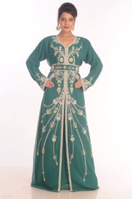 Sea green dubai moroccan kaftan farasha abaya maxi modern fancy floor length