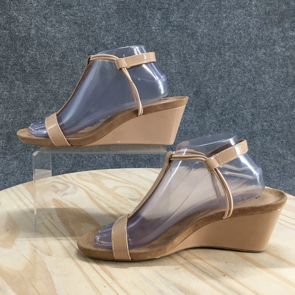 Style & Co Sandals Womens 9 M Mulan Strappy Beige Wedge Open Toe Casual Slip On - Image 2 of 4