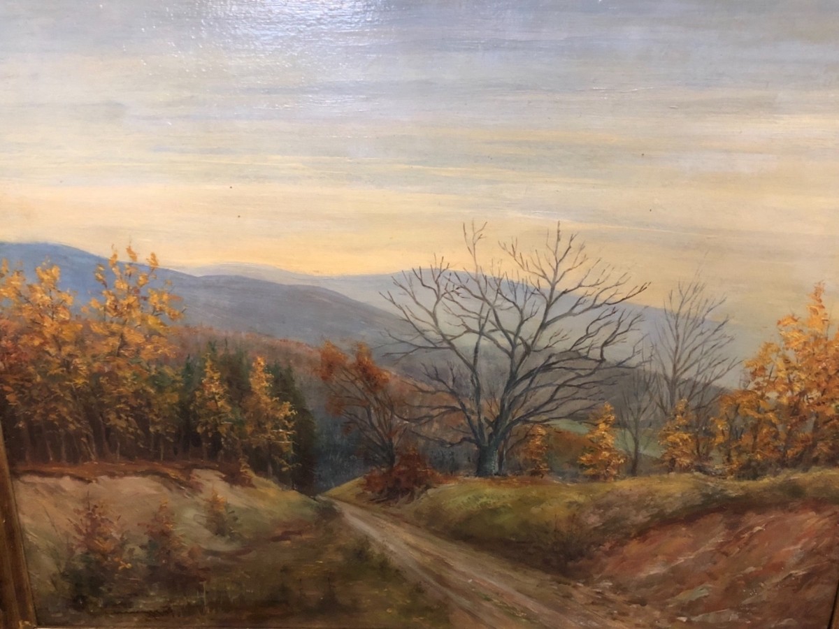 油彩画「Осеннее раздумье」 1946年 Kazonn O.A.