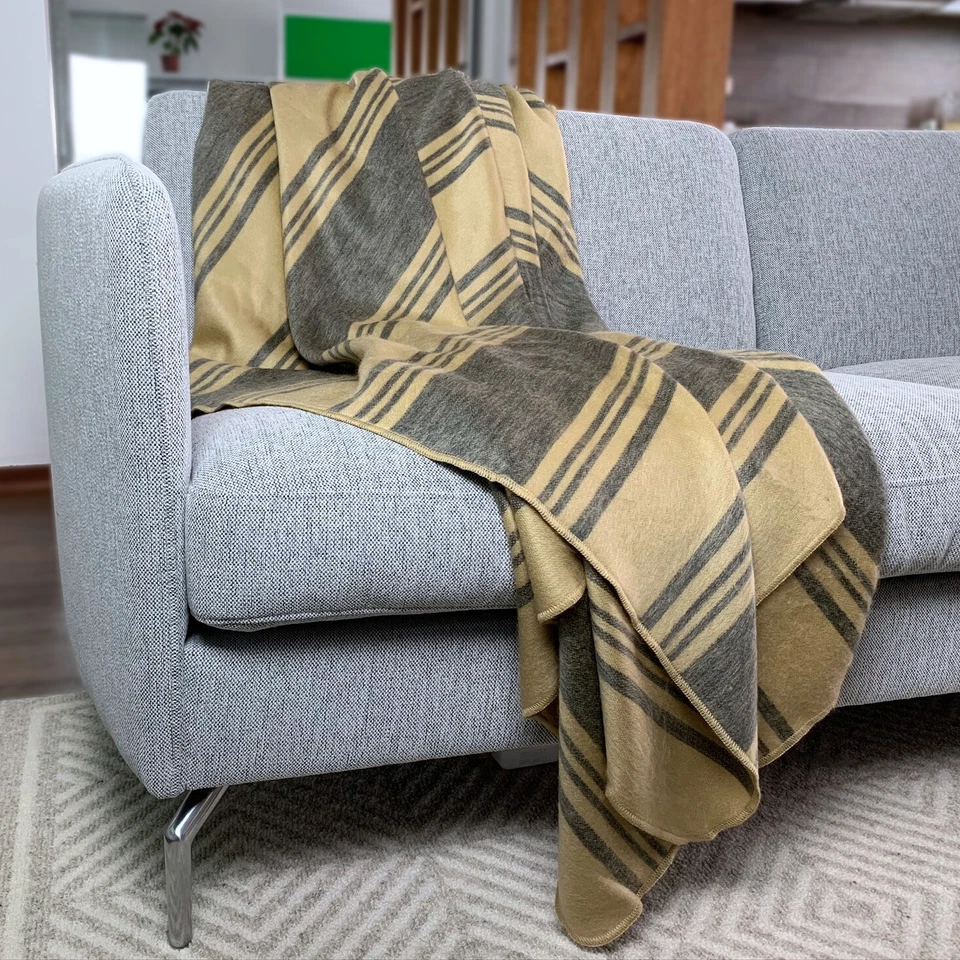 ECUALAMA SOFT & WARM STRIPED ALPACA LLAMA WOOL BLANKET PLAID THROW QUEEN BED SOFA COVER