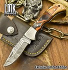 LMK Custom Twist Damascus Folding Knife Hard Wood Back Lock Camping
