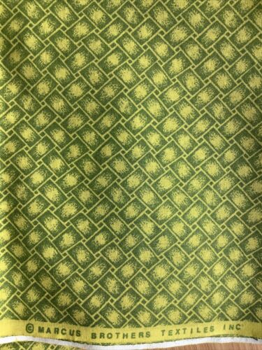 Marcus Brother Textiles Green And Yellow Basket Weave Cotton Fabric - Picture 1 of 3