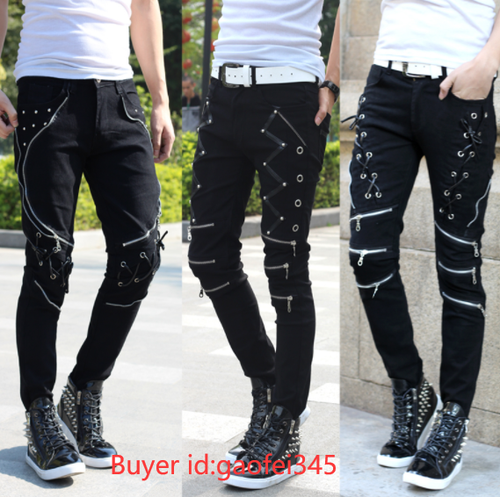 Punk Black Mens Cotton Zipper Cool Goth 