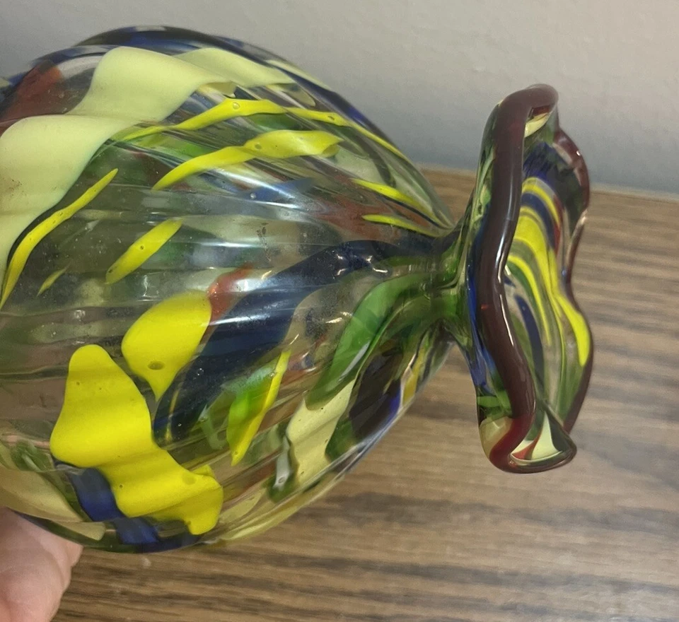 Jarrón maceta de vidrio colgante con remolino multicolor. Exquisito. Usado en excelente estado Foto 3 de 4