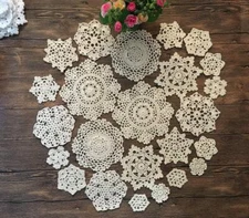 Set of 24 Hand Crochet Doilies Cotton Crocheted Lace Doilies 2-7 Inches Round...