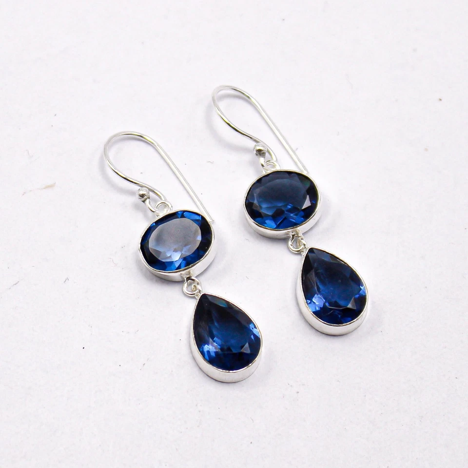 London Blue Topaz Jewelry Sterling Silver Mother Gift Drop/Dangle Earrings 1.88" - Image 2 of 4