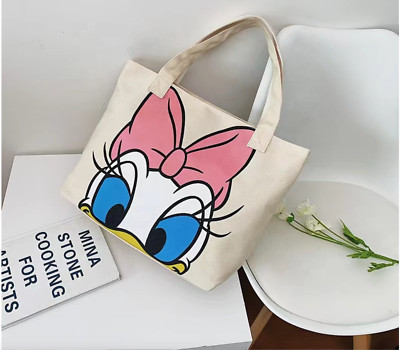 Women Daisy Duck Canvas Large Tote Shoulder Bag Girl Multipurpose Handbag