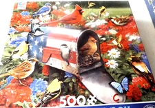‘Patriotic Mailbox ’ Jigsaw Puzzle Birds Flowers  Ceaco 500‑Piece