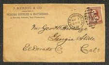 USA 210 STAMP SAN FRANCISCO CALIFORNIA J. HERZOG & CO BEDDING ADV COVER 1886