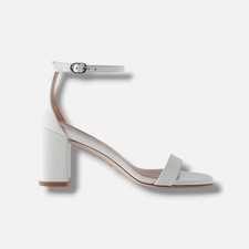 Stuart Weitzman Women's White Nudistcurve 75 Block Sandals Shoes Size 9B