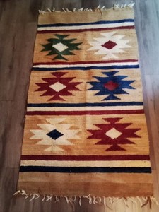 RUG Bolivian Handwoven Antique Wool Textile BOHO BLANKET WALL ART 32" x 60"