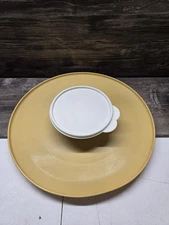 Tupperware #492  3 Piece Chip, Dip, and Serve Tan Tray and Bowl w/ Lid Vintage 