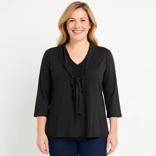 AB Studio Womens Ruffle Knit Top - Black, Size XL, NWT P95