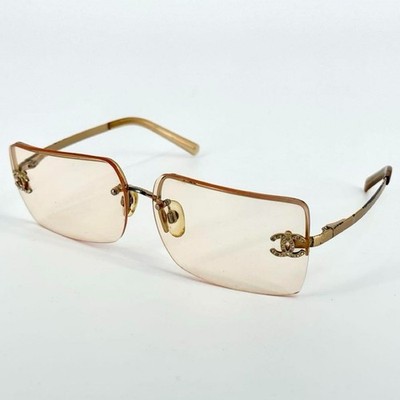 CHANEL 4092-B Sunglasses Rimless Gold Frame Pink Lens Coco Mark