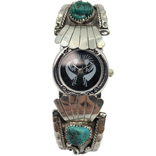 Puntas de reloj Navajo vintage de plata esterlina turquesa natural para dama; reloj nuevo
