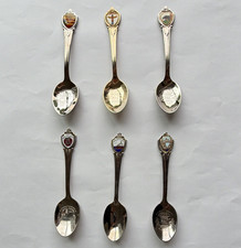 Lot of 6 Vintage Travel Souvenir Spoons Silver Tone Metal, Made in USA