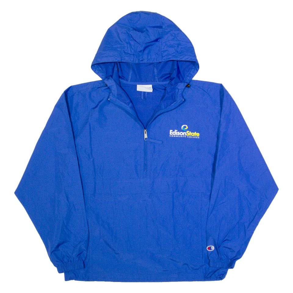 CHAMPION Edison State Community College Mens Anorak Jacket Blue USA Hooded M