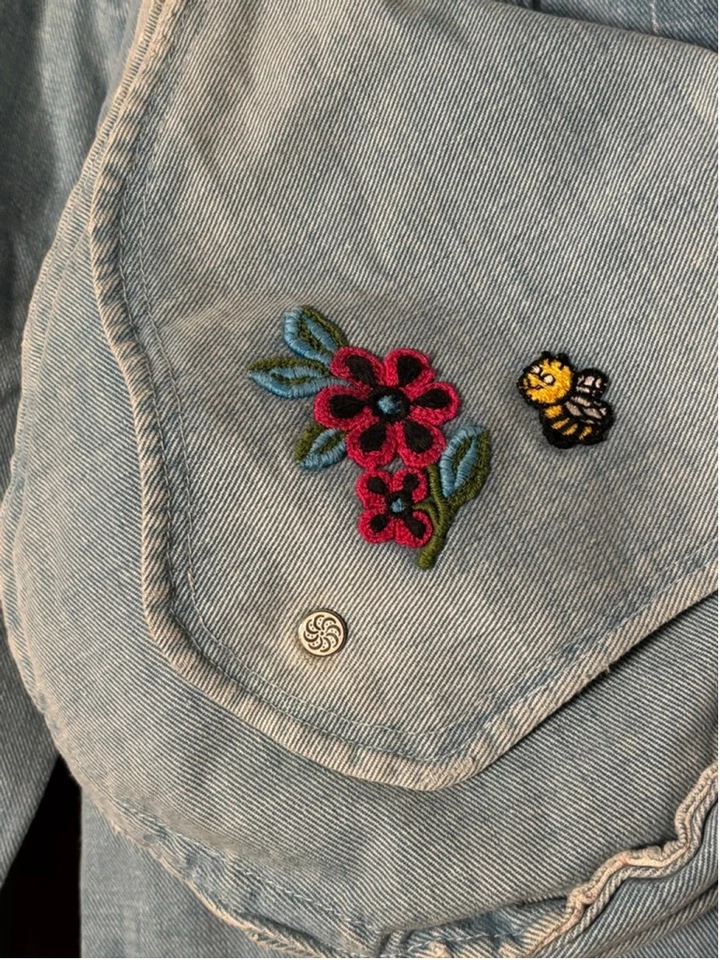 Conjunto de chaqueta y cartera vaquera vintage años 70 Chambray Flower Power Hippie Boho Foto 4 de 4