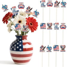America Wooden Floral Picks - 12PCS 4th of July Independence 250th Anniversary