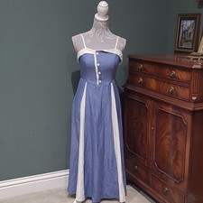SHEIN Blue/White Button Front Square Neck Strappy Midi Fit & Flare Dress S