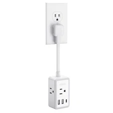 Extension Cord 6 Inch Flat Outlet Extender 3 AC 3 USB Mini Wall Plug White