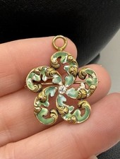 14k Yellow Gold Art Nouveau Diamond Enamel Pinwheel 1 Pendant/Brooch 3.4 Gr