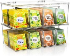 Tea Bag Organizer with Lids, Stackable Tea Box, 2 Pack, Clear  Partition