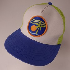 Boys Trucker Hat Blue White Neon Green Palm Tree Adjustable OSFM