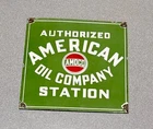 VINTAGE  AMOCO AMERICAN OIL COMPANY PORCELAIN SIGN GAS OIL CAR TRUCK MOTORCYCLE