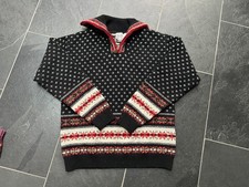 Vintage 1990s Nordic Style Black Red White Snowflake Wool Sweater Ivy
