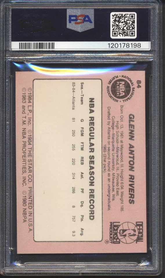 1984-85 Star Basketball AUTOGRAPH Doc Rivers #84 Signed PSA 6 PSA/DNA Auto. 7 - Image 2 of 2