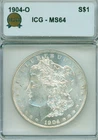 Near GEM 1904-O Morgan silver dollar - ICG MS64 coin.  Nice looker!