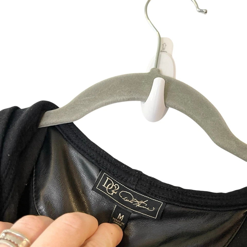 DG2 Diane Gilman Mujer Sudadera con Capucha Chaqueta Talla M Negro Sólido Imitación Cuero Sudadera Foto 3 de 4