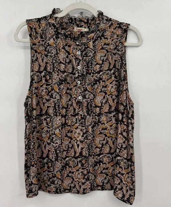 Blusa boho con volantes Faherty Bohdi talla grande negra marrón cachemira para mujer " Foto 4 de 4