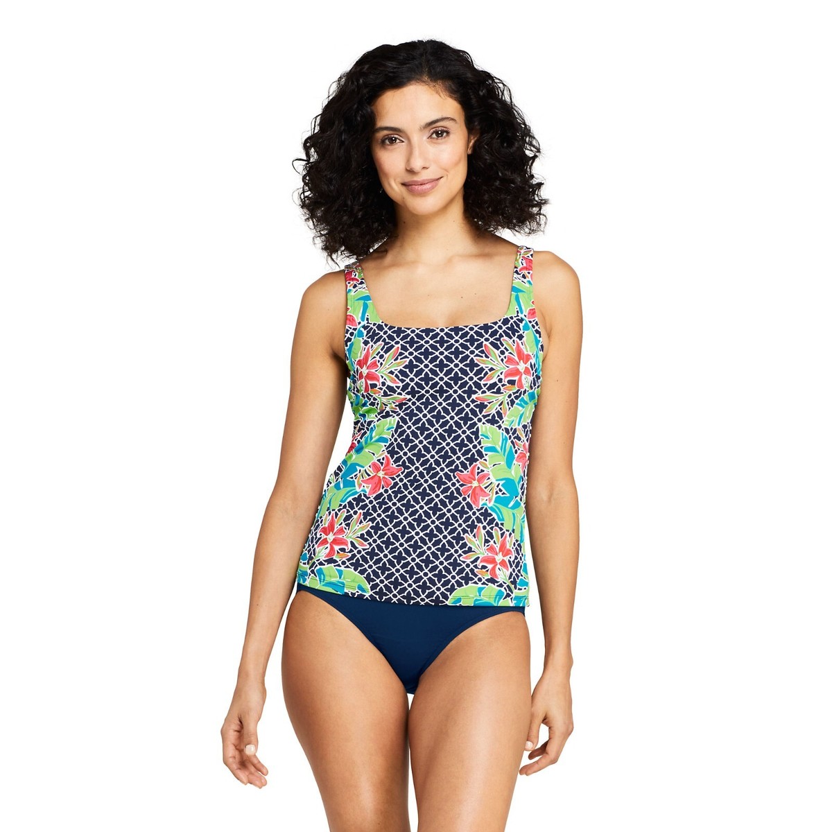 NWT Lands' End Women's Square Neck Underwire Tankini Navy Paisley 14 D $80  Z760