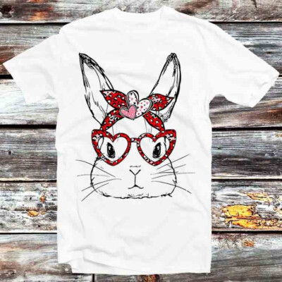 Süßes T-Shirt Hasengesicht Leopard kariert Brille Ostereiertag B1149