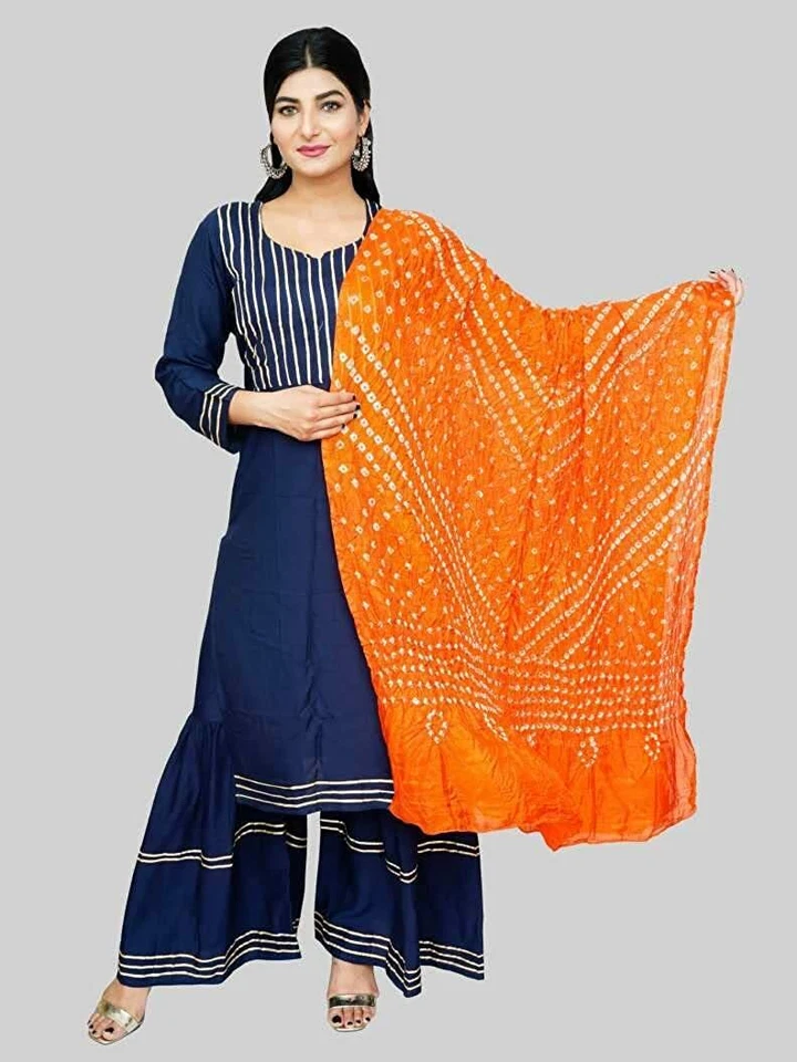 Bufanda Rajasthani para mujer de seda Dupatta, tie-dye Bandhani Bandhej color liso 05 Foto 2 de 3