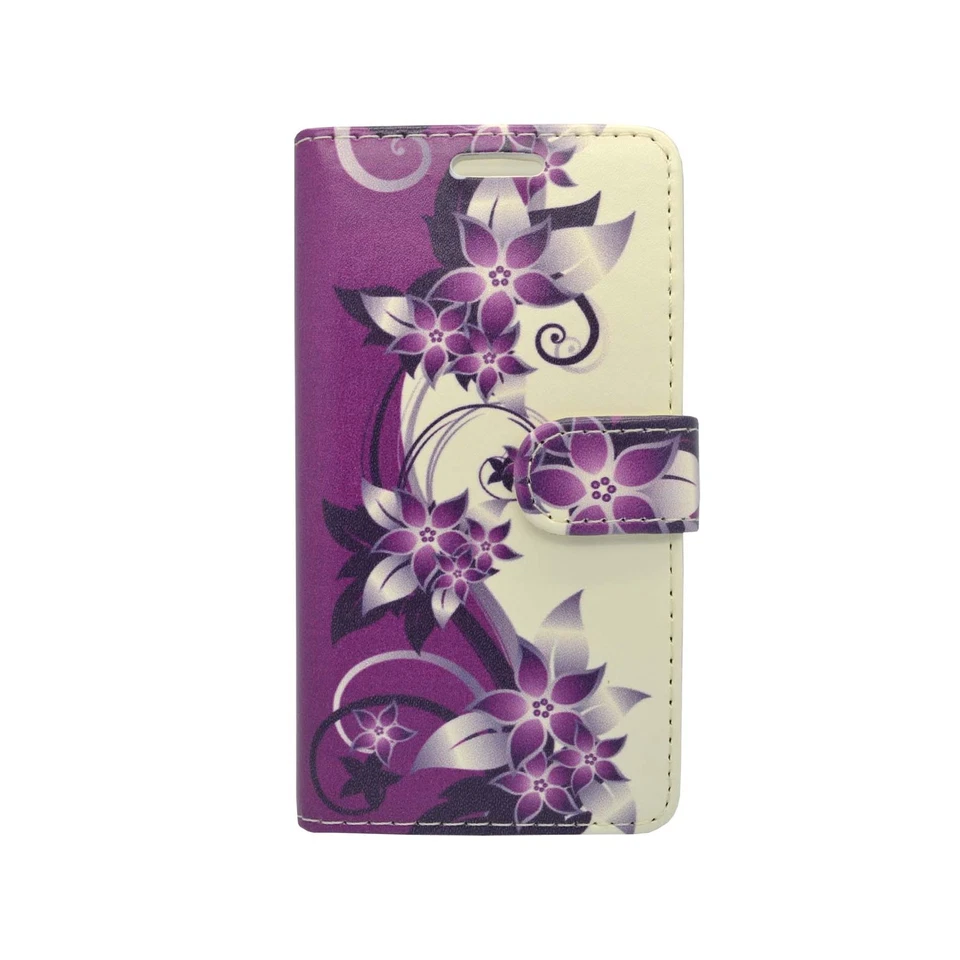 CASE PURPLE AND CREAM FLOWER DESIGN PU LEATHER WALLET FOR SONY XPERIA Z3 COMPACT - Image 3 of 4