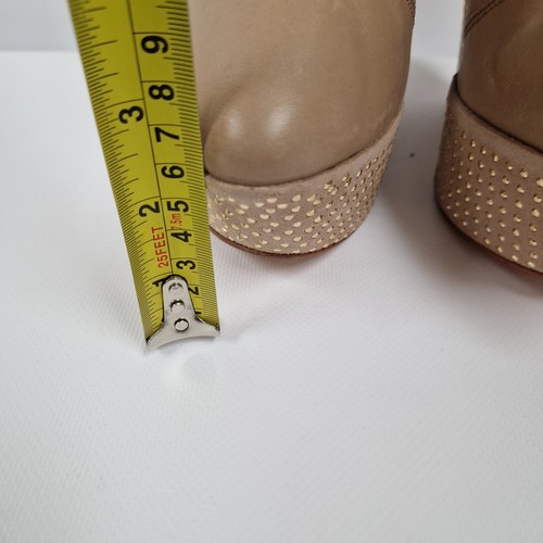Topshop Ankle Boots UK 7 Platform Leather Wedge Studded Drag Queen Bondage Nude - Picture 4 of 12