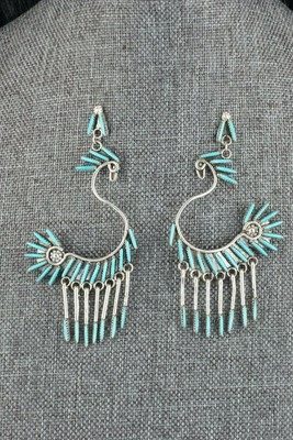 Lastiyano Zuni Sterling Silver Turquoise Rosette Earrings Handmade H