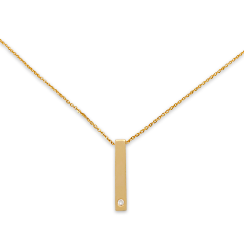 Diamond Vertical Bar Pendant 14K Solid Gold Excellent Finish Necklace For Women. - Picture 7 of 12