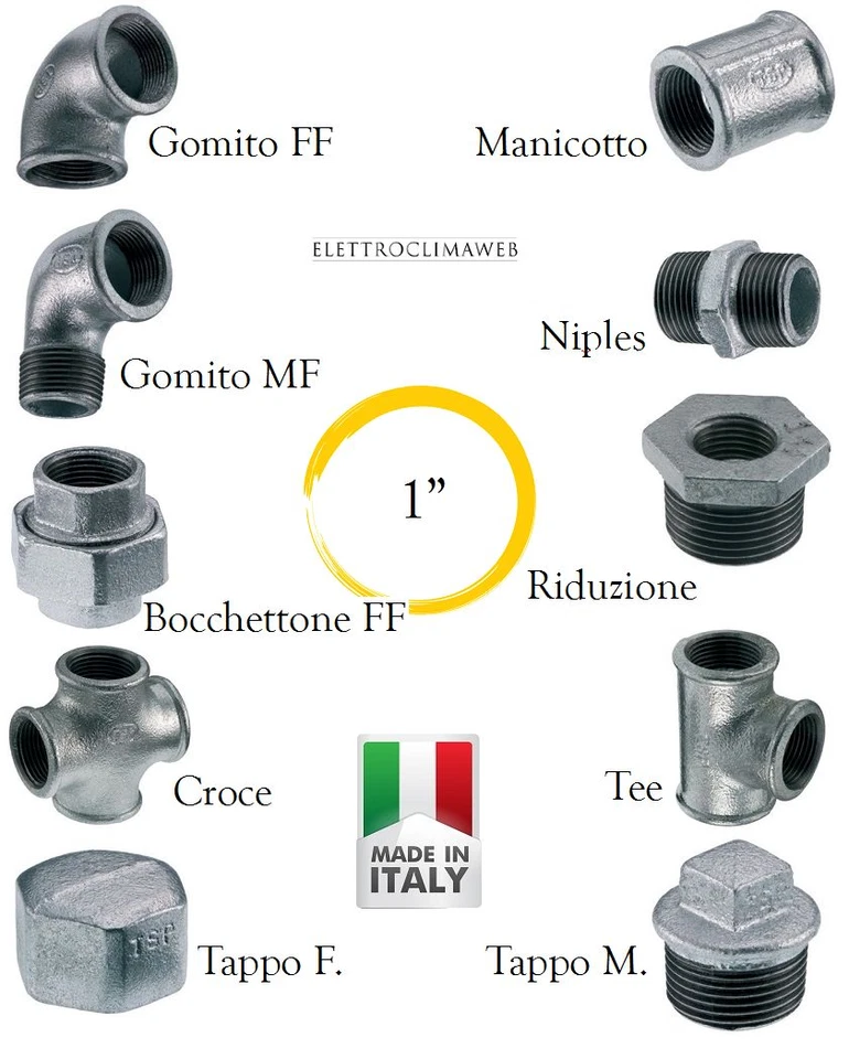 RACCORDERIA ZINCATA 1" RACCORDO ZINCATO RACCORDI IDRAULICI ZINCATI ACQUA/GAS