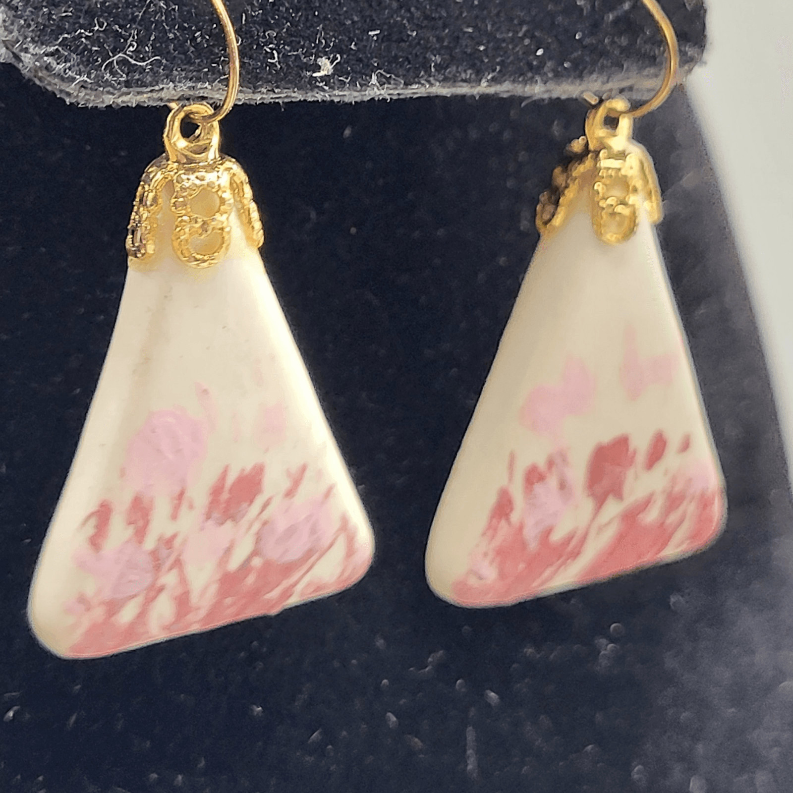 Triangular Ceramic Dangle Earrings Red and Pink 2… - image 3