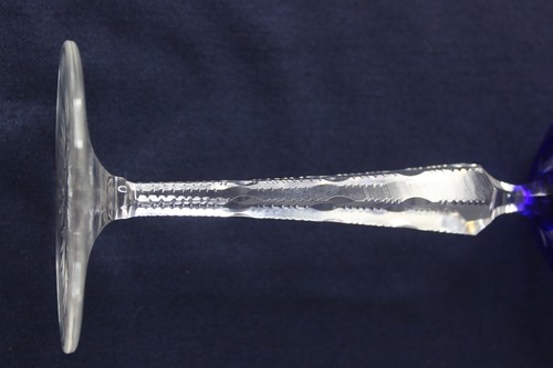 Böhmischer Kristall geschliffen auf klarem kobaltblauem Wein Hock Kelch Glas 8 1/4" hoch - Bild 12 von 15