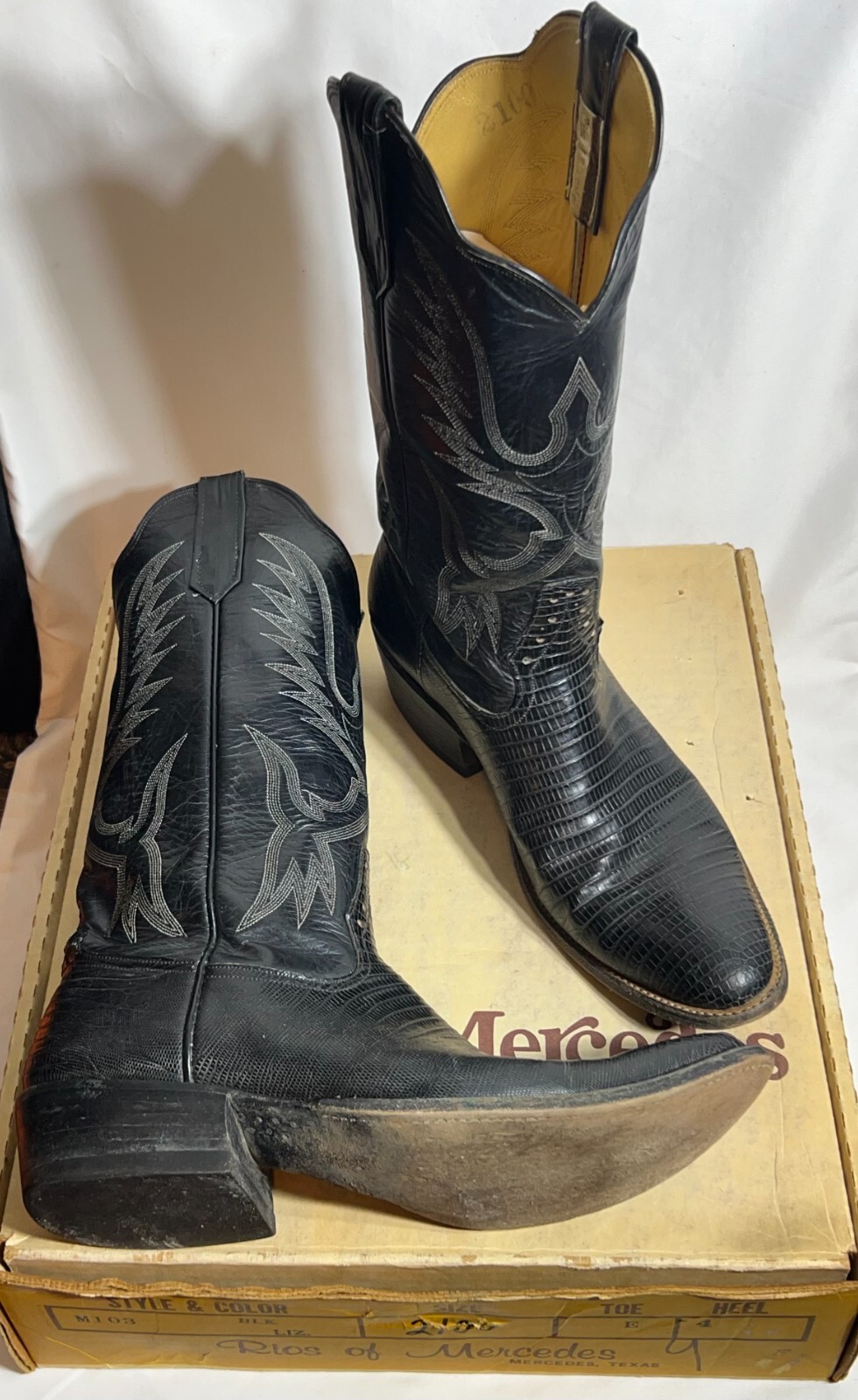 VINTAGE Rios Of Mercedes Exotic Teju Lizard Cowboy Boots Embroidered Men’s 10B image 5