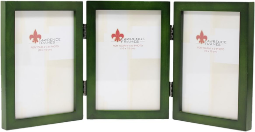 Collection Hinged Triple Wood Picture Frame Gallery, 4 by 6-Inch, Green