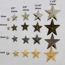 Pkg 25 Metal STAR 1/2" to 1-1/8" (12 to 29mm) RIVET Studs Leather 6mm post (1085