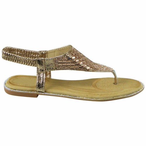 Sandalias para damas Zapatos Verano para mujeres Puntera elástica Plana Eslinga Bling Talla - Imagen 21 de 29