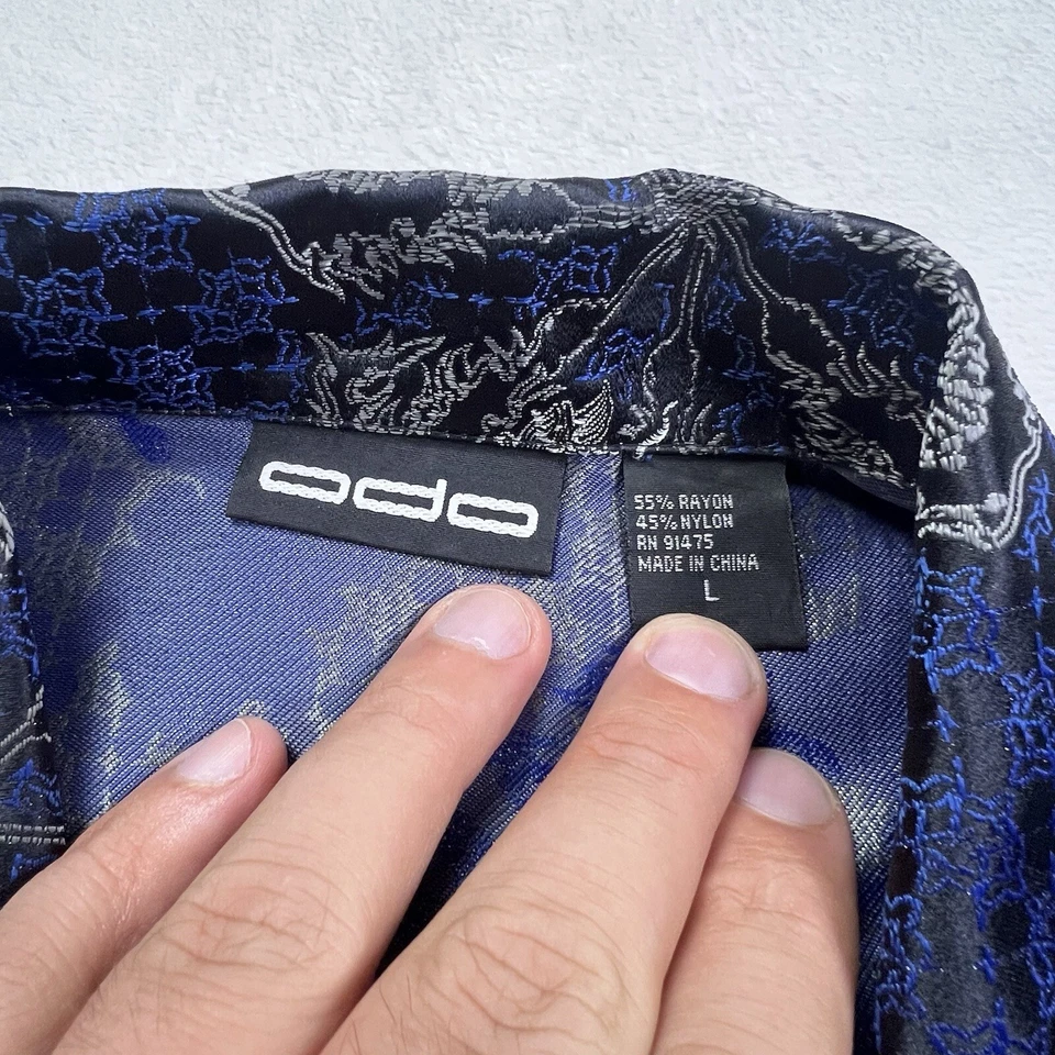 Camisa Odo Para Hombre Talla L Dragón Manga Corta Bordada AOP Negra Azul Y2K Foto 2 de 4