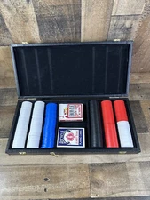 Vintage GAF Poker Chip And Card Set With Leather Case